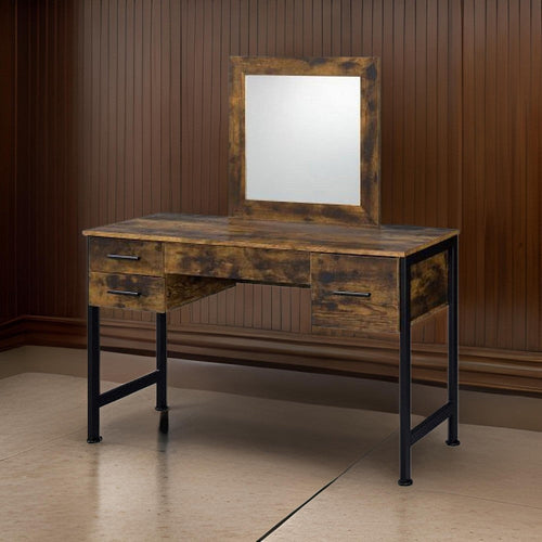 Vivian Vanity Desk | 4 Drawers | Square Mirror | Brown & Black