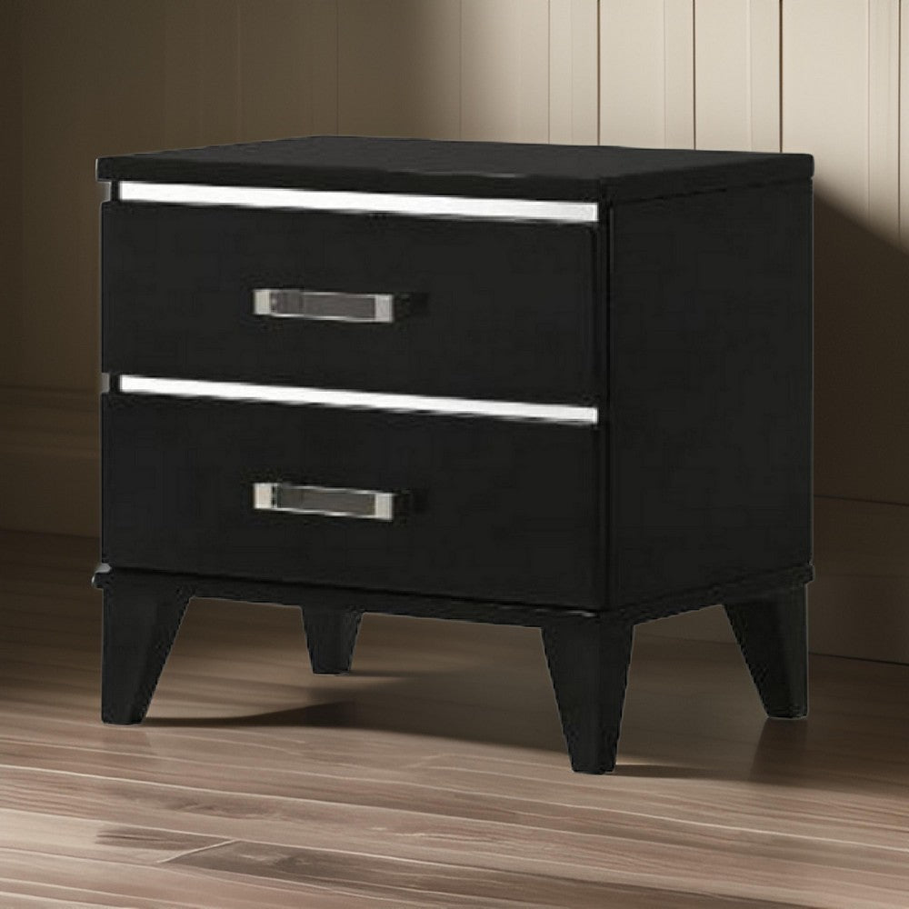 Nightstand with 2 Drawers and Metal Trim, Black