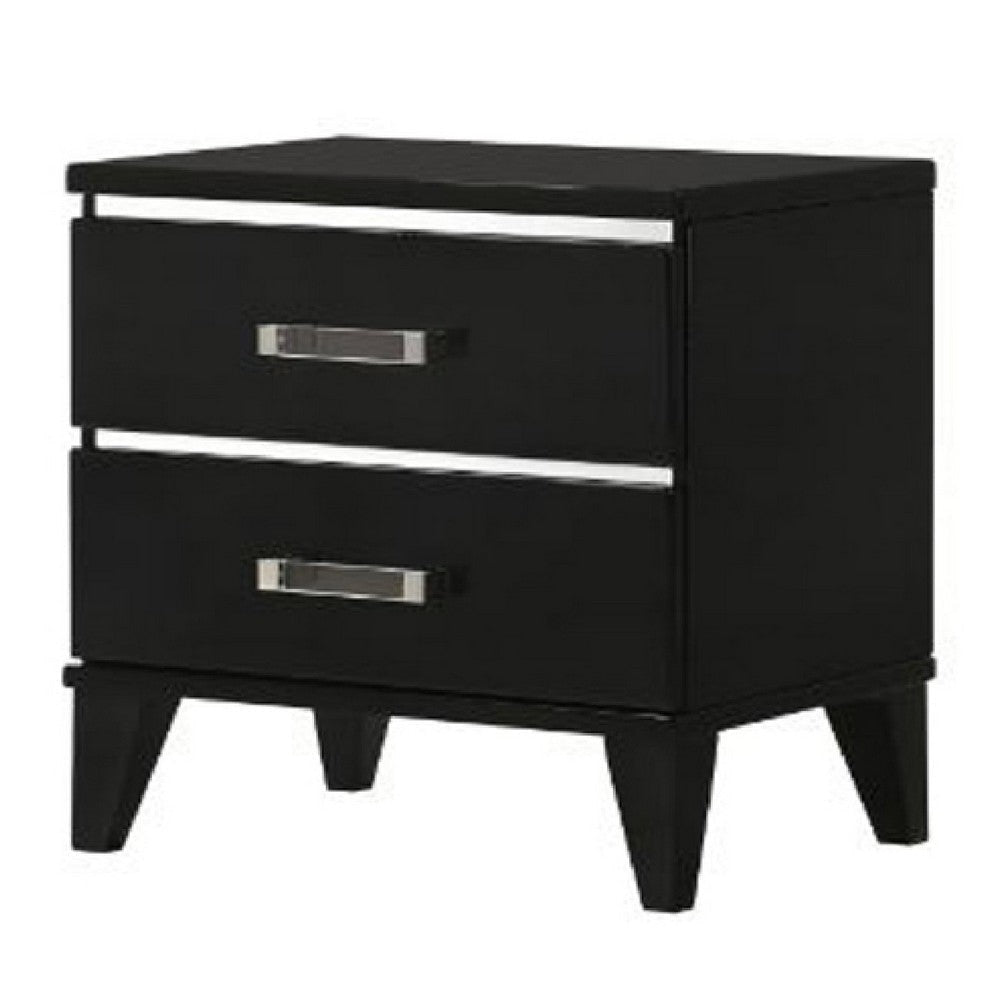 Nightstand with 2 Drawers and Metal Trim, Black