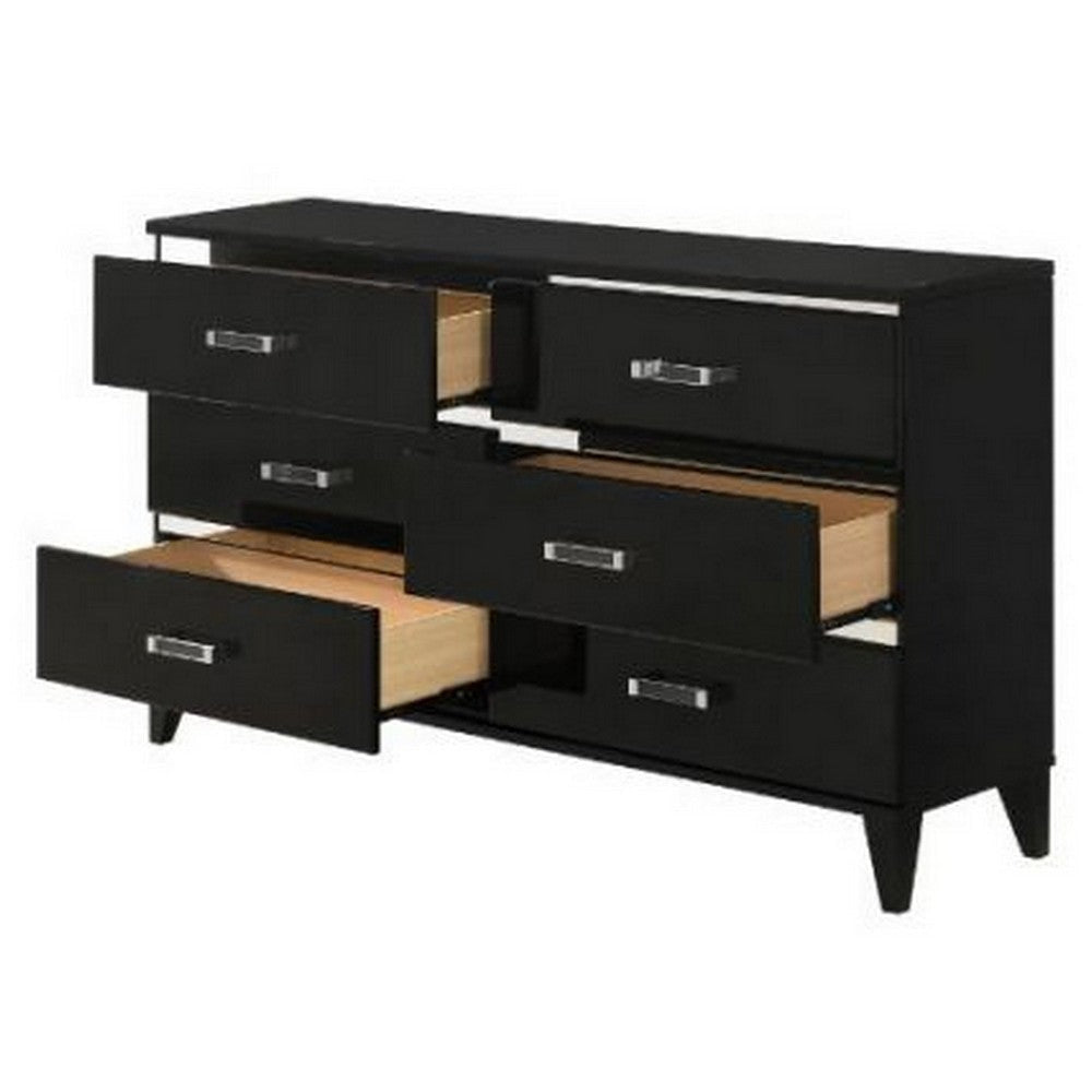 Dresser with 6 Drawers and Metal Trim Black By Casagear Home BM268899