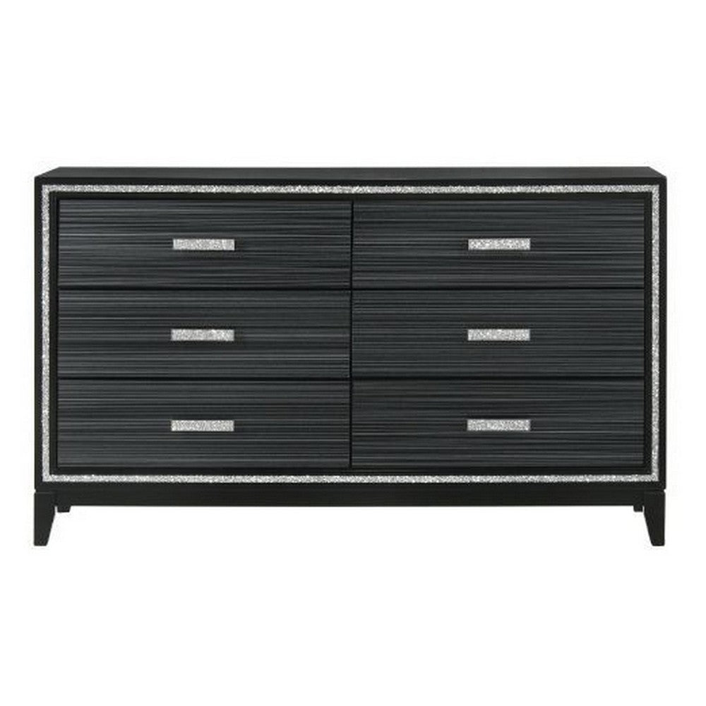 Dresser with 6 Drawers and Shimmering Trim Weathered Black BM268901