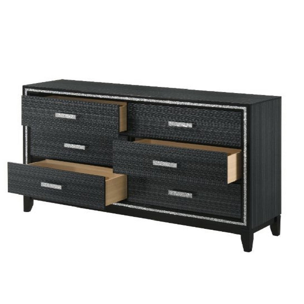 Dresser with 6 Drawers and Shimmering Trim Weathered Black BM268901