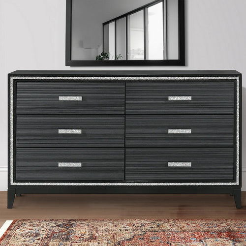 Dresser with 6 Drawers and Shimmering Trim, Weathered Black