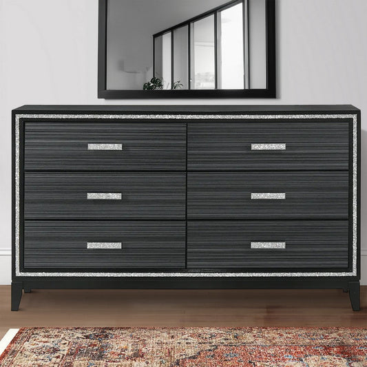 Dresser with 6 Drawers and Shimmering Trim, Weathered Black
