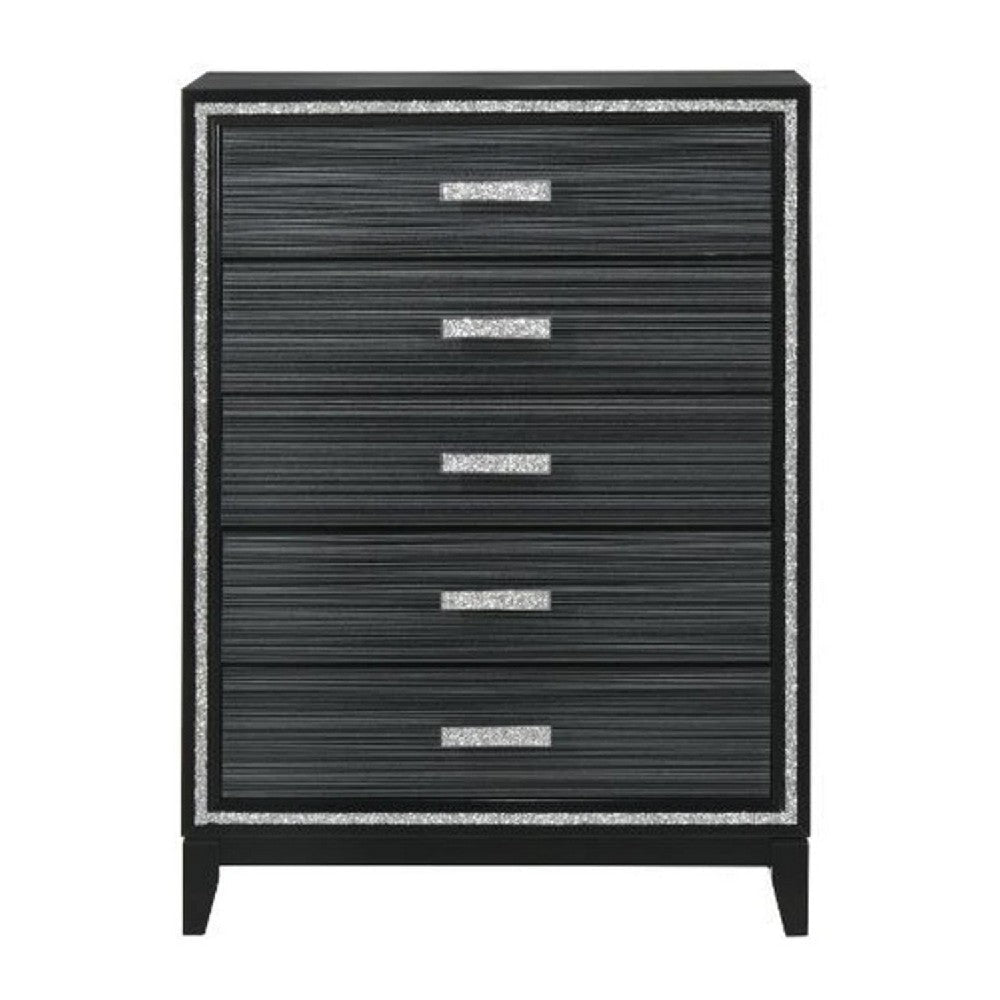 Chest with 5 Drawers and Shimmering Trim Weathered Black BM268902
