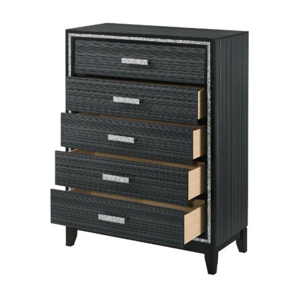 Chest with 5 Drawers and Shimmering Trim Weathered Black BM268902