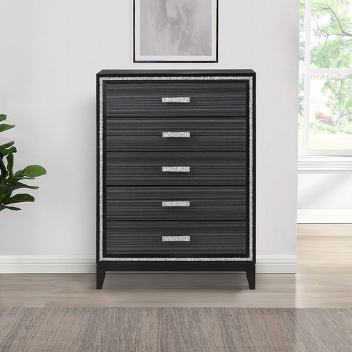 Chest with 5 Drawers and Shimmering Trim, Weathered Black