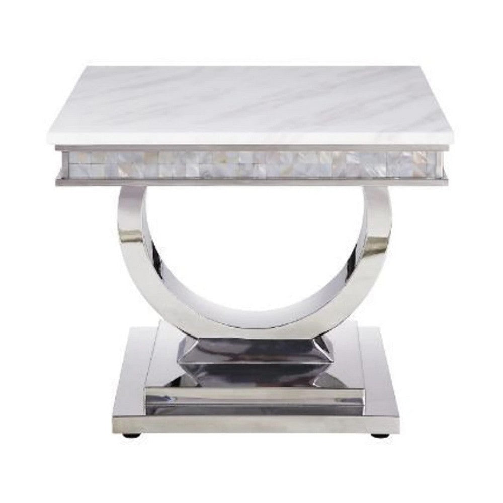 Sofa Table with Faux Marble Top and Steel Base White and Silver BM268904