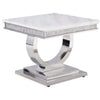 Sofa Table with Faux Marble Top and Steel Base, White and Silver