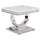 Sofa Table with Faux Marble Top and Steel Base, White and Silver