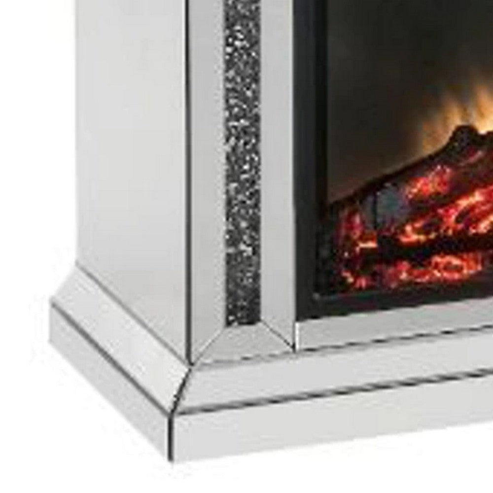 LED Electric Fireplace with Faux Diamond Inlays Silver By Casagear Home BM268907