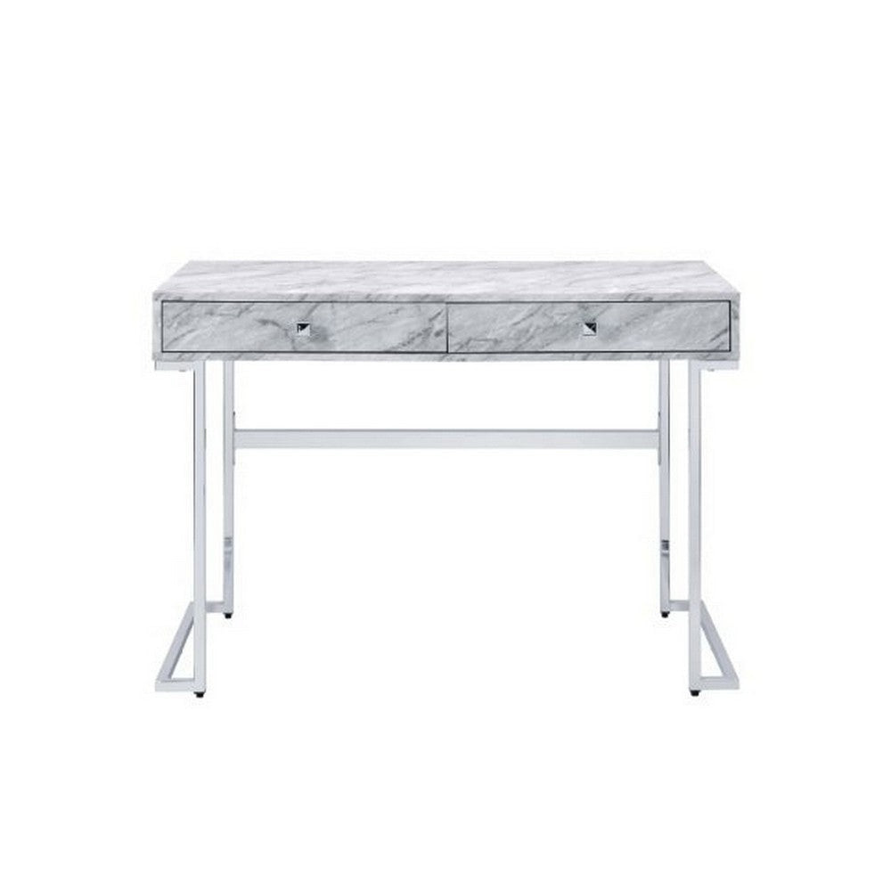 Writing Desk with 2 Drawers and Faux Marble Top Gray BM268910