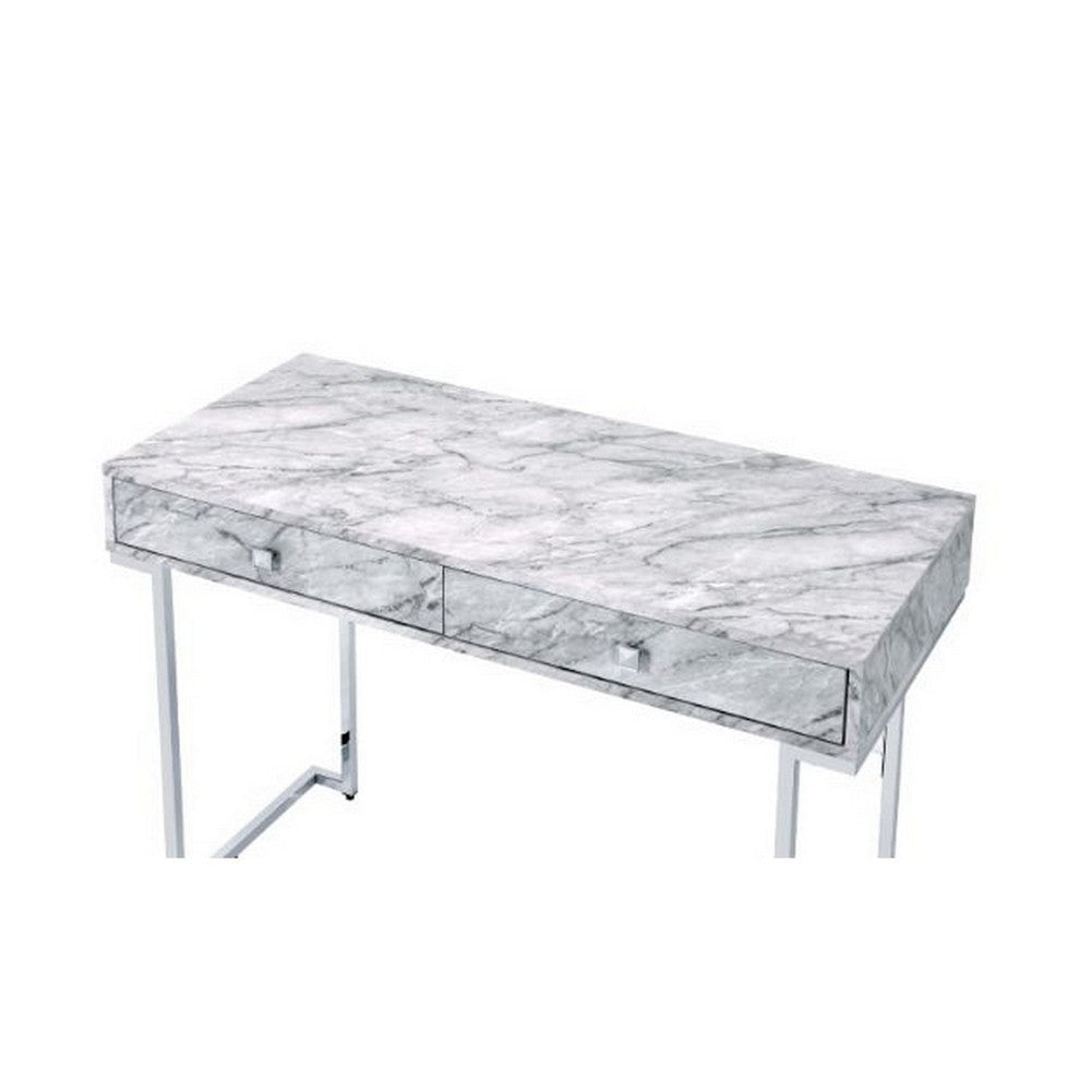 Writing Desk with 2 Drawers and Faux Marble Top Gray BM268910
