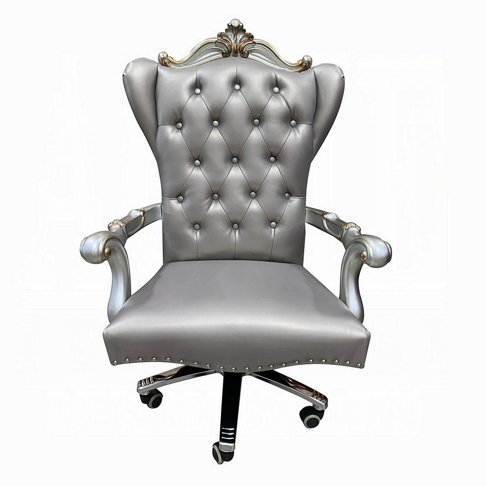 Office Chair with Leatherette Seat and Crowned Back Silver BM268928