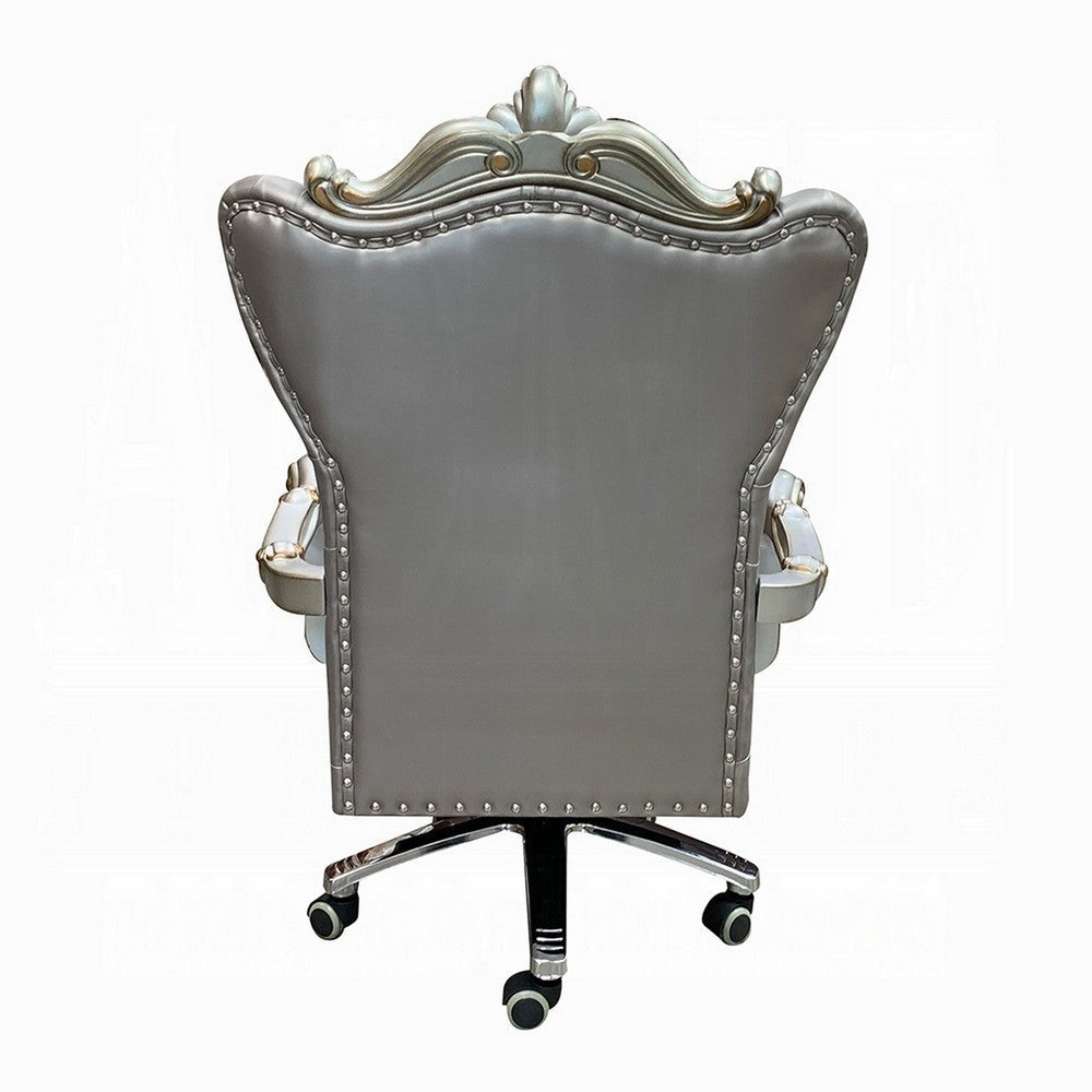 Office Chair with Leatherette Seat and Crowned Back Silver BM268928