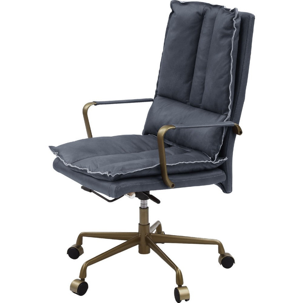 Office Chair with Leatherette Seat and Tufted Details, Gray By Casagear Home