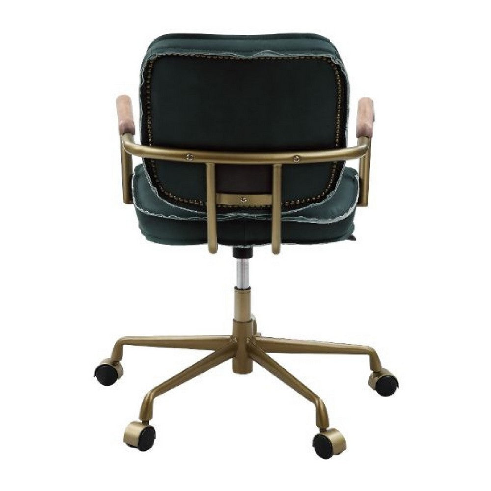 Office Chair with Leather Seat and Button Tufted Back, Green By Casagear Home