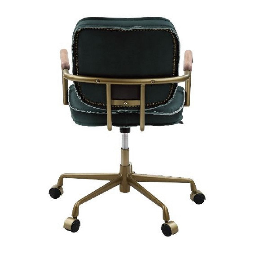 Office Chair with Leather Seat and Button Tufted Back Green By Casagear Home BM268943