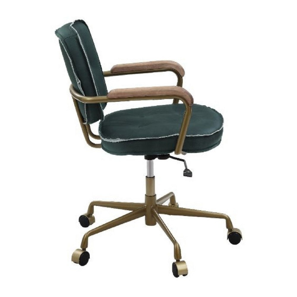 Office Chair with Leather Seat and Button Tufted Back, Green By Casagear Home