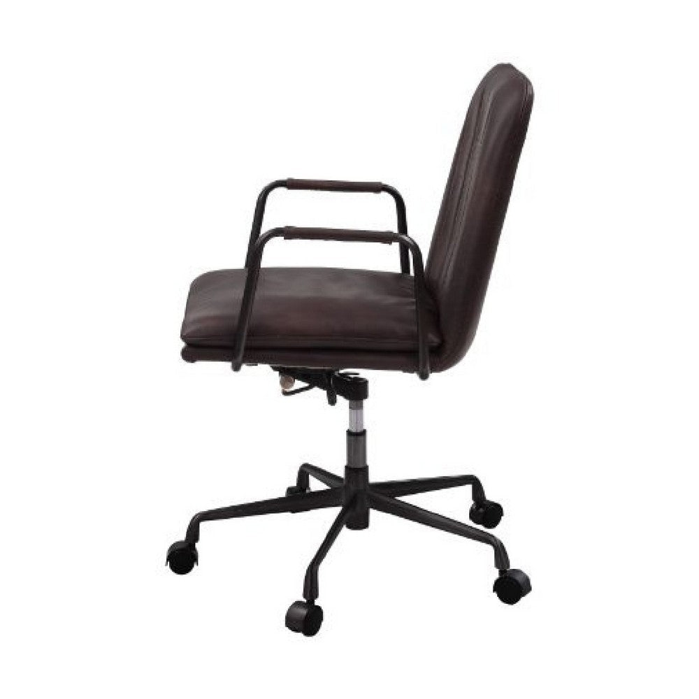 Office Chair with Leather Seat and Channel Stitching Dark Brown BM268944