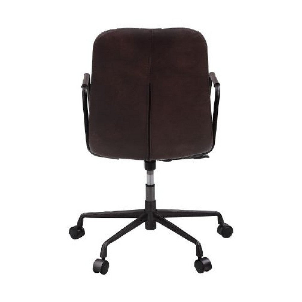 Office Chair with Leather Seat and Channel Stitching Dark Brown BM268944
