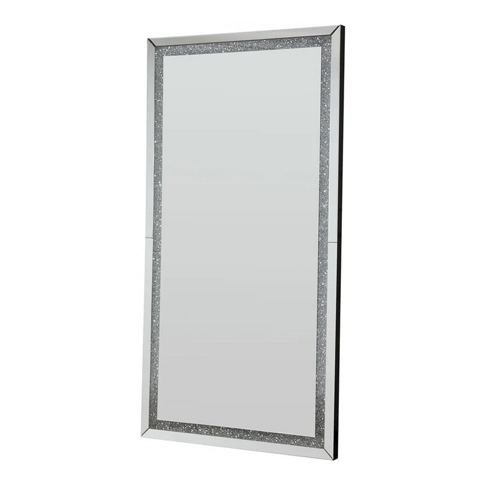 Vivian Floor Mirror | LED Trim | Faux Diamond Inlays | Silver