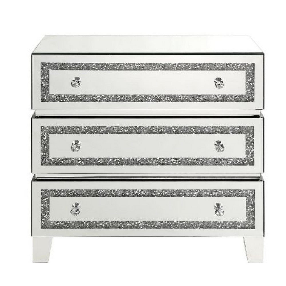 Storage Cabinet with 3 Drawers and Faux Diamond Inlays Silver By Casagear Home BM268948