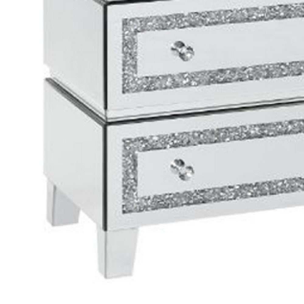 Storage Cabinet with 3 Drawers and Faux Diamond Inlays Silver By Casagear Home BM268948