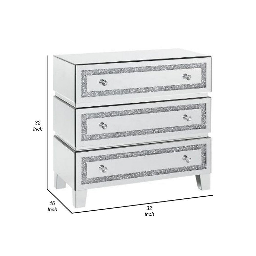 Storage Cabinet with 3 Drawers and Faux Diamond Inlays Silver By Casagear Home BM268948