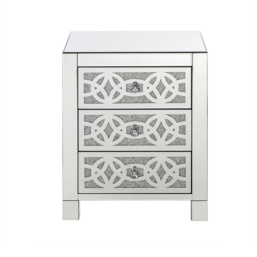 Accent Table with 3 Drawers and Faux Diamond Inlays Silver BM268949
