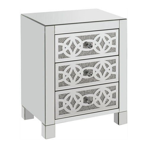 Accent Table with 3 Drawers and Faux Diamond Inlays, Silver