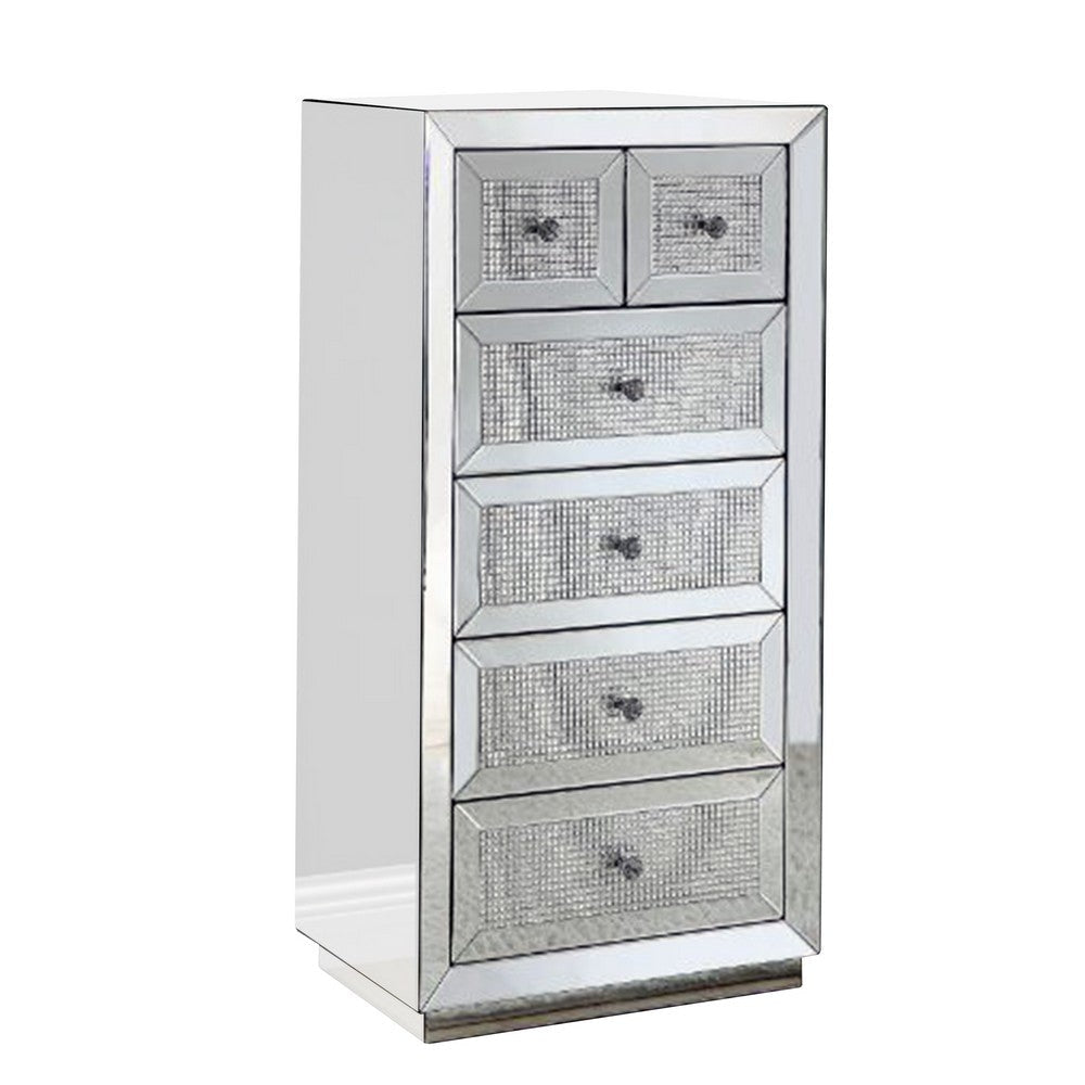 Storage Cabinet with 6 Drawers and Faux Diamond Inlays, Silver