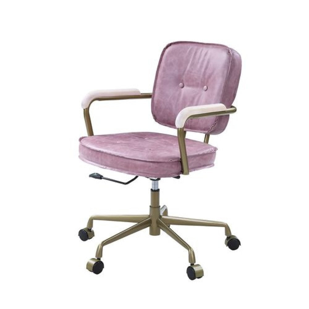 Office Chair with Leather Seat and Button Tufted Back Pink BM268974