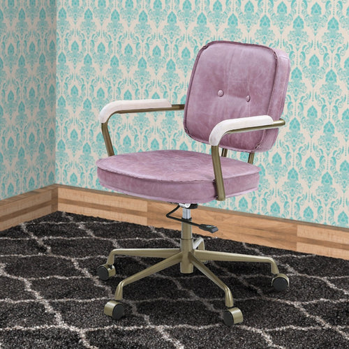 Office Chair with Leather Seat and Button Tufted Back, Pink