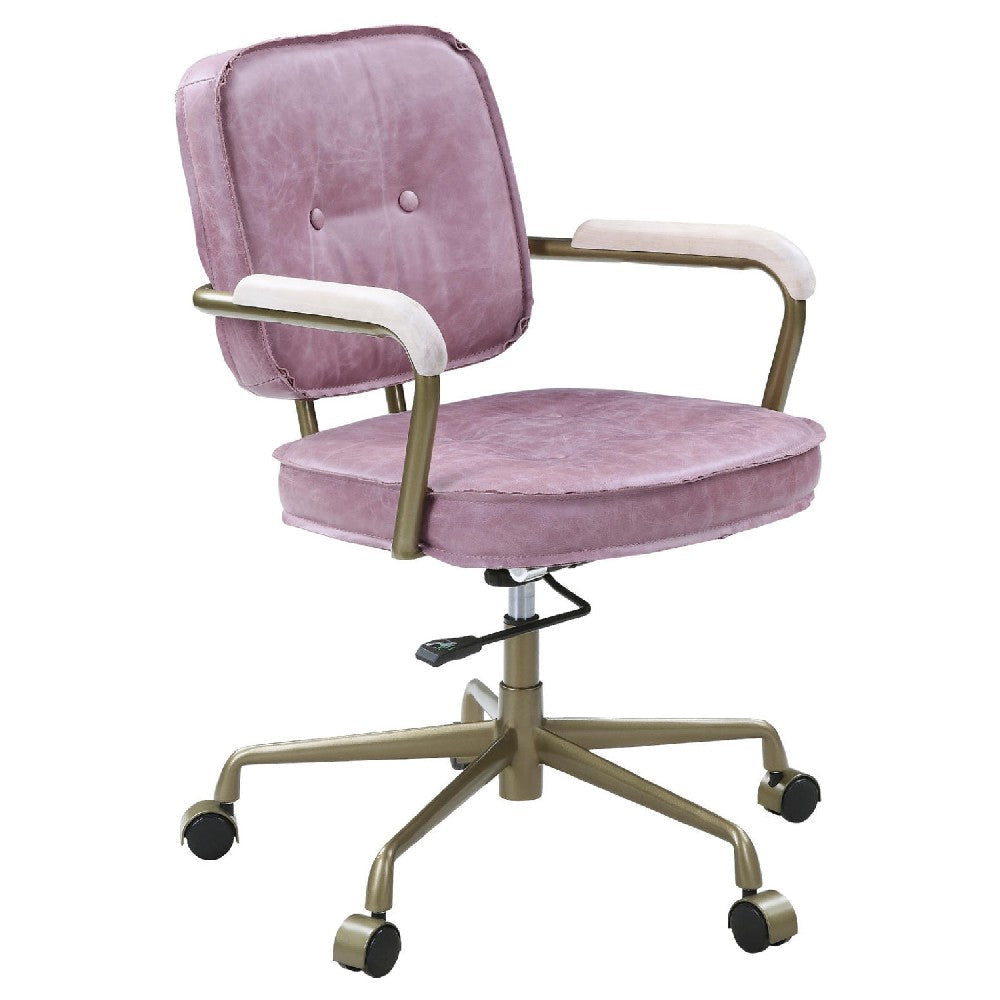 Office Chair with Leather Seat and Button Tufted Back, Pink