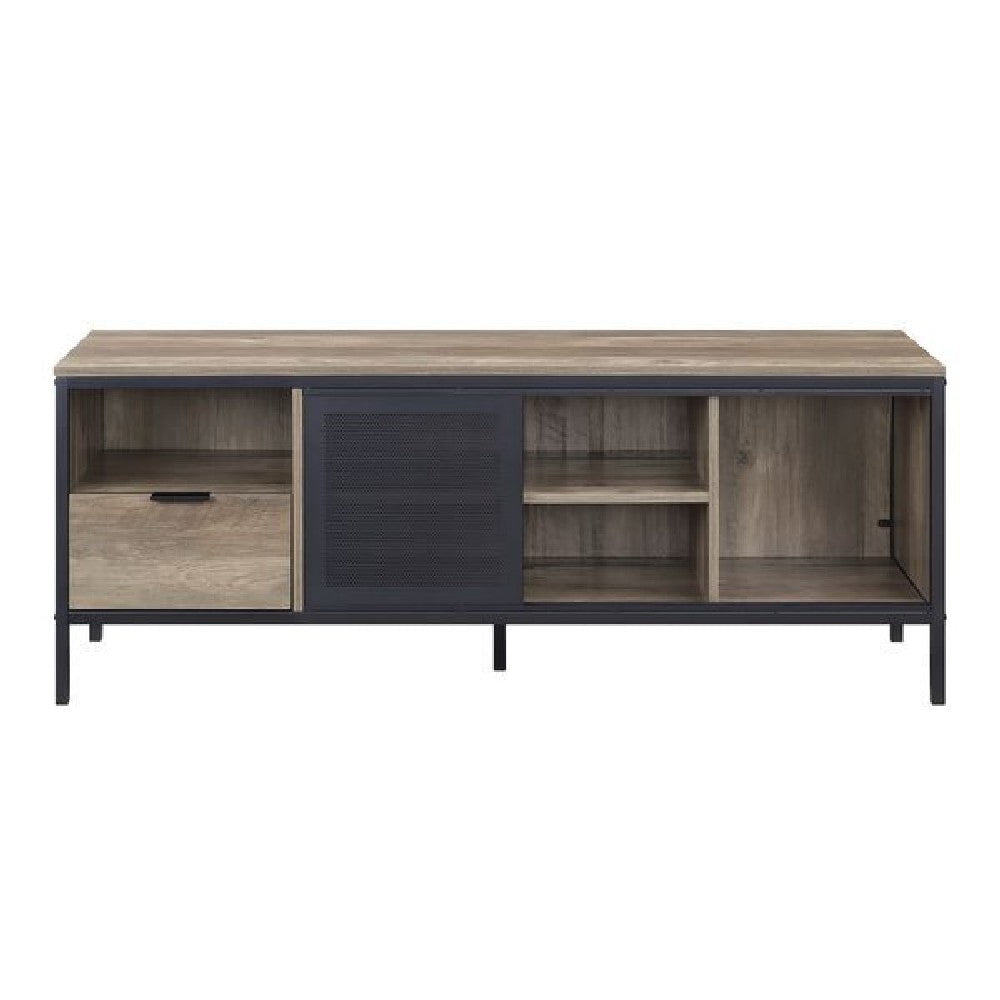 TV Stand with 1 Drawer and Open Compartments Brown and Black BM268975