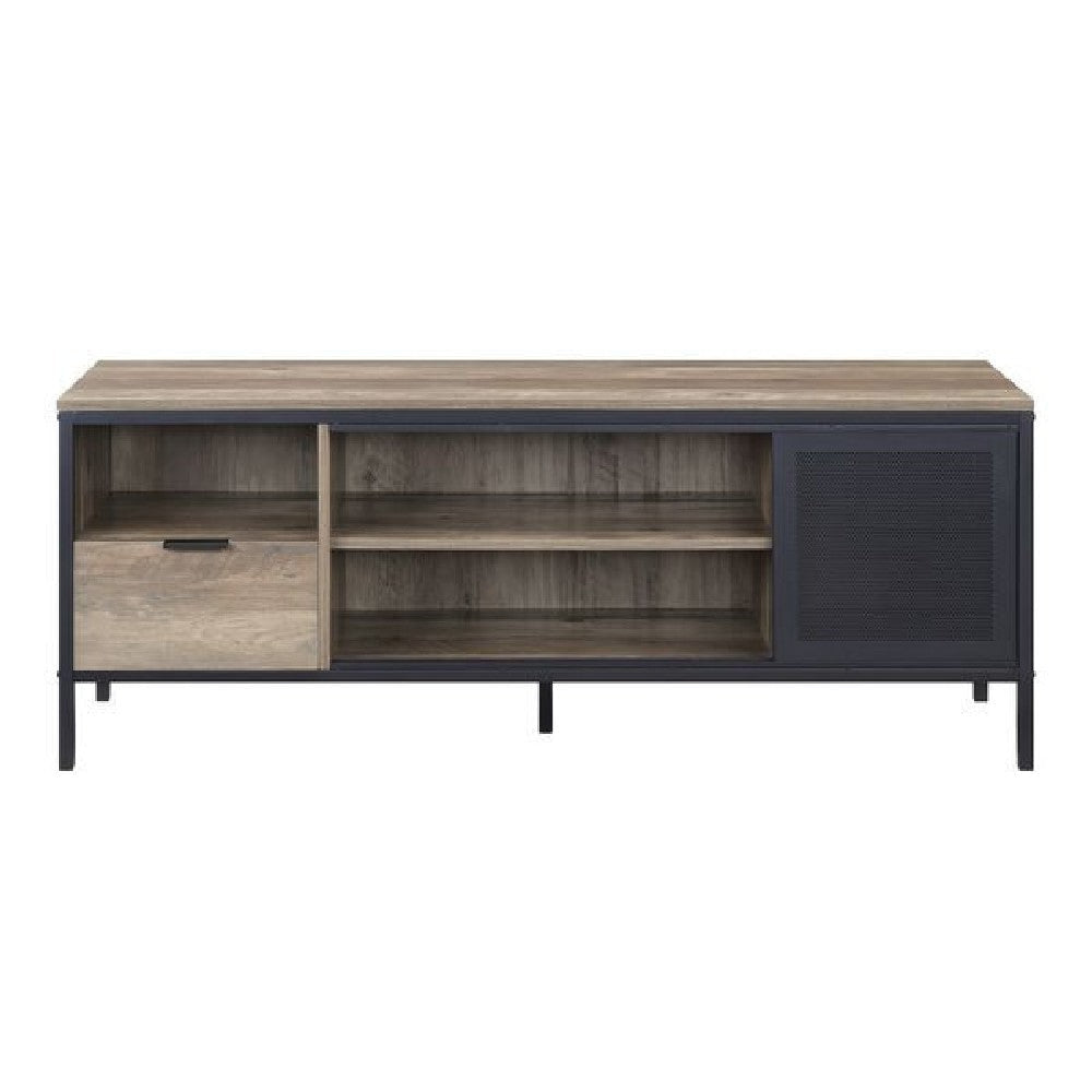 TV Stand with 1 Drawer and Open Compartments Brown and Black BM268975
