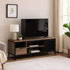 TV Stand with 1 Drawer and Open Compartments, Brown and Black