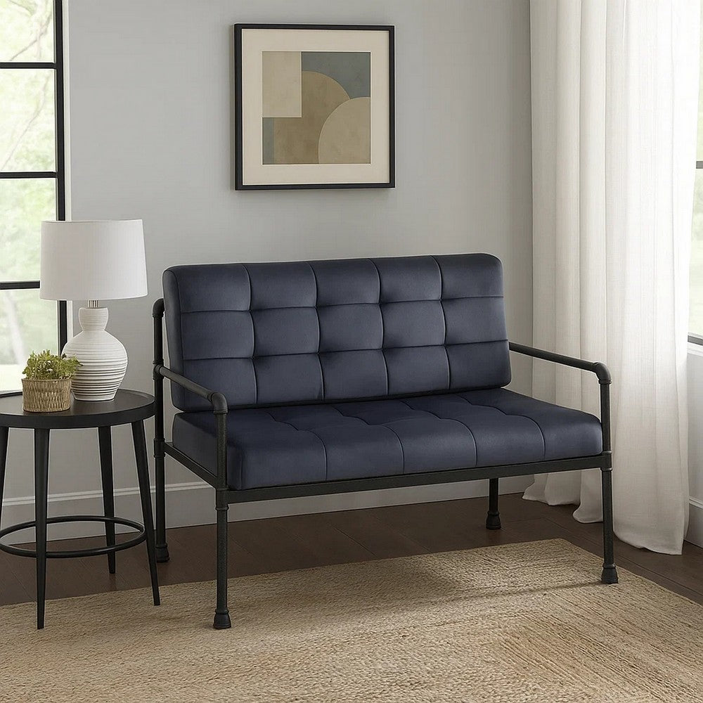 Loveseat with Tufted Velvet Seat and Metal Frame, Gray