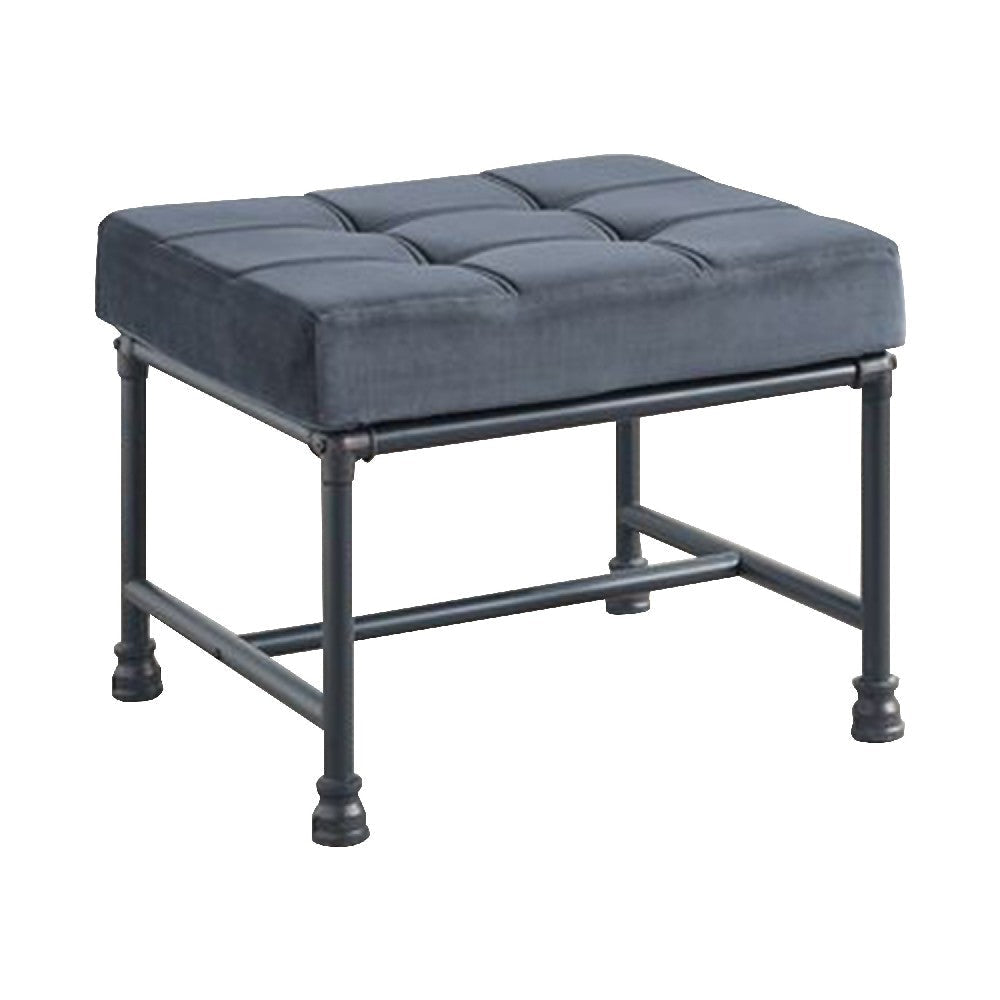 Ottoman with Tufted Velvet Seat and Metal Frame, Gray