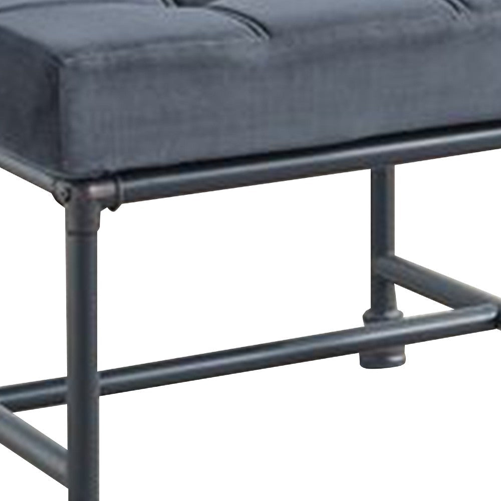 Ottoman with Tufted Velvet Seat and Metal Frame Gray BM268983