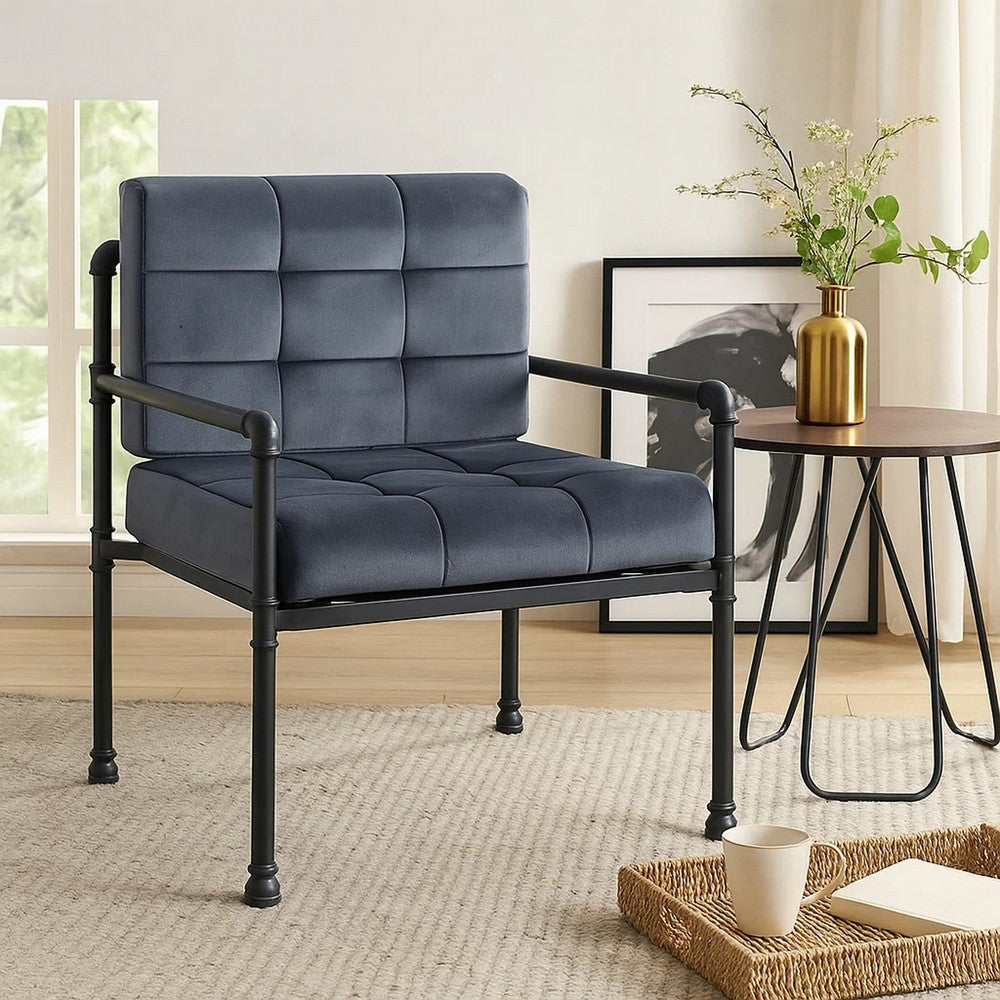 Accent Chair with Tufted Velvet Seat and Metal Frame, Gray