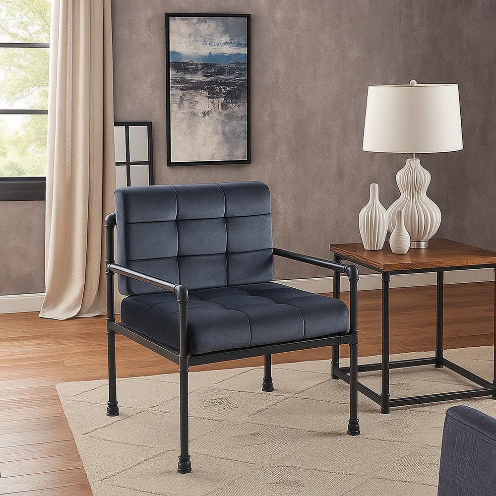 Accent Chair with Tufted Velvet Seat and Metal Frame, Gray