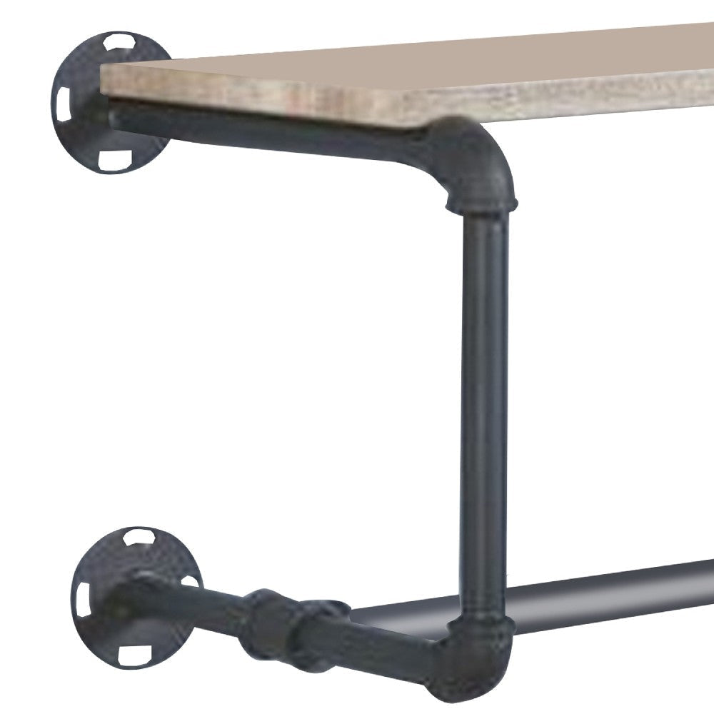 Wooden Wall Rack with Tubular Metal Frame Brown and Black BM268986