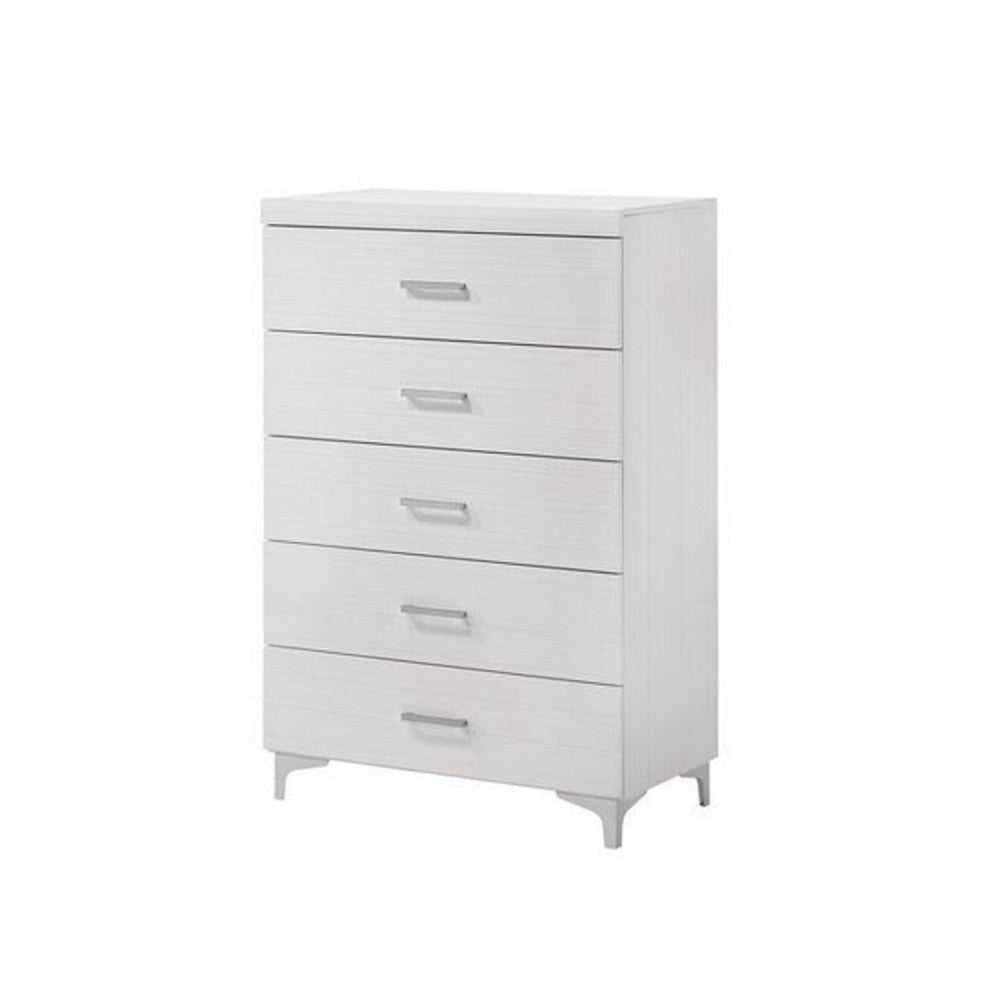 Chest with 5 Drawers and Wooden Frame, White By Casagear Home