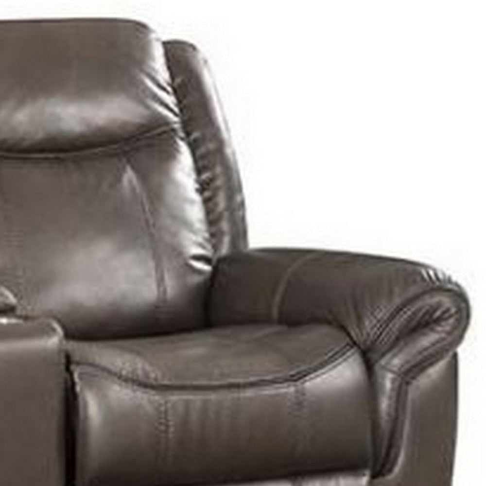 Leather Motion Loveseat with USB Dock and Storage Console Brown BM269004