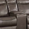 Leather Motion Loveseat with USB Dock and Storage Console Brown BM269004