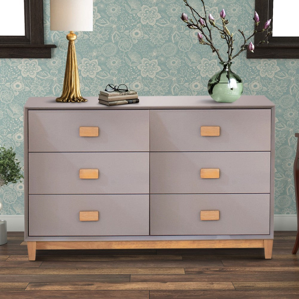 Dresser with Wooden Plinth and 6 Drawers, Gray By Casagear Home