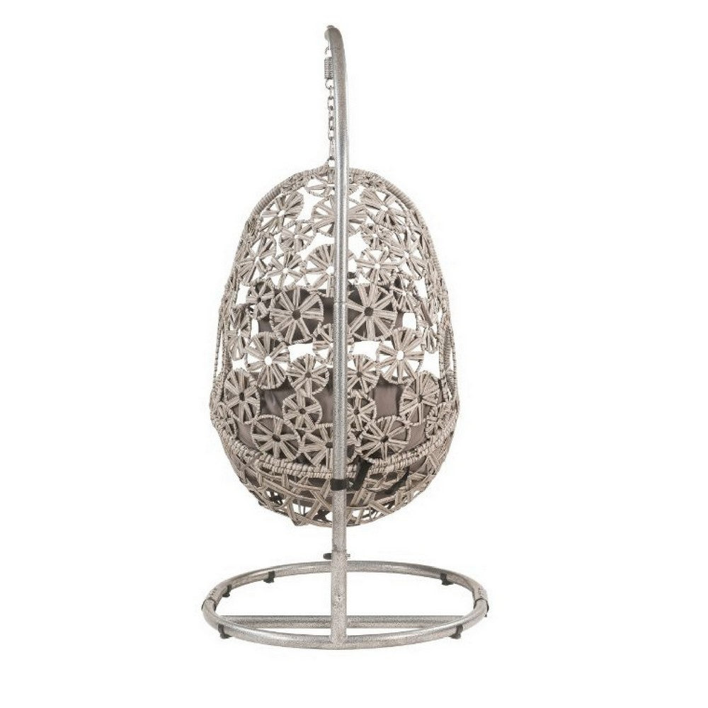 Arlo Hanging Chair | Wicker Frame | Circular Motifs | Gray