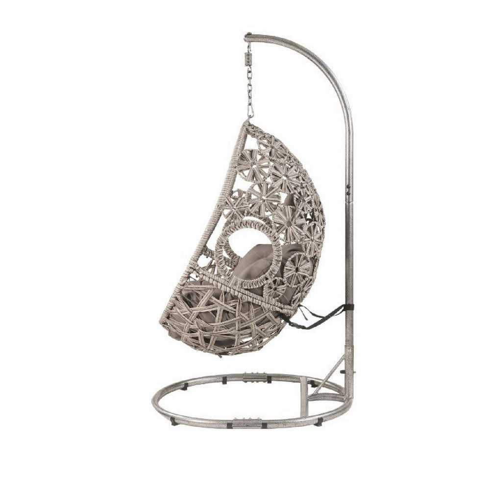 Arlo Hanging Chair | Wicker Frame | Circular Motifs | Gray